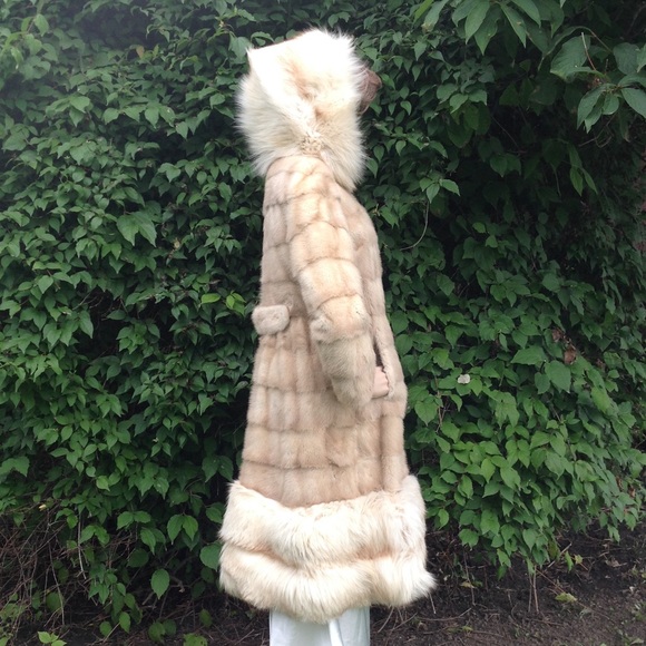 Hooded Real Mink and Fox Fur Princess Long Coat - Picture 5 of 11